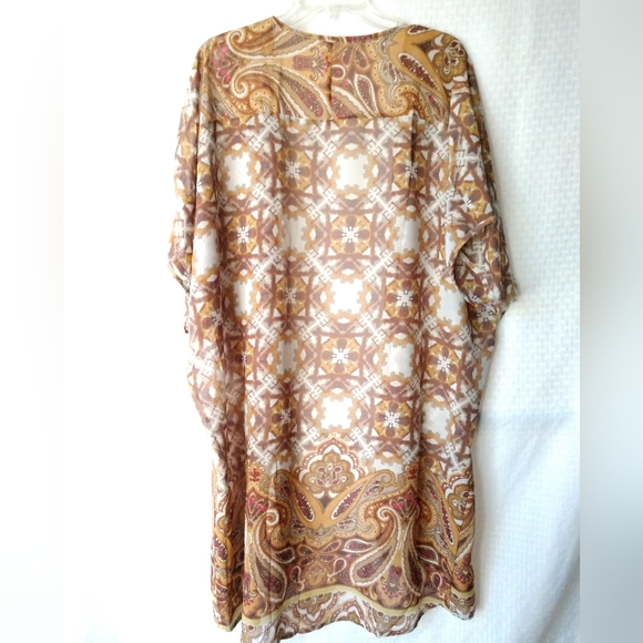 Truth NYC Kimono Duster Open Front Brown Abstract Print Size 1X Chest 56" - Picture 4 of 4